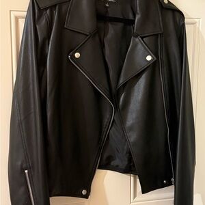 INC International Concepts Black Leather Jacket with Silver Details